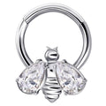 16G 8mm ASTM F136 Titanium Bee Cartilage Earring with Clear CZ Wings for Daith Piercing