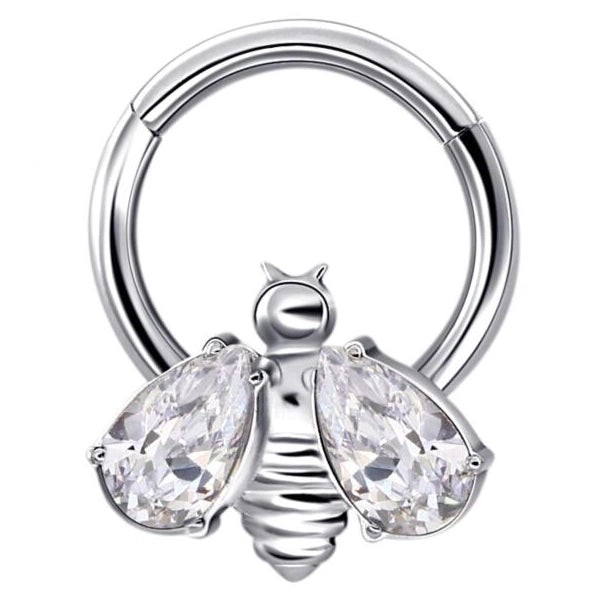 16G 8mm ASTM F136 Titanium Bee Cartilage Earring with Clear CZ Wings for Daith Piercing