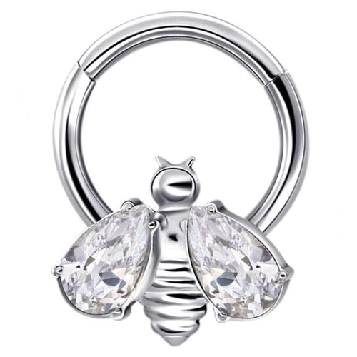 16G 8mm ASTM F136 Titanium Bee Cartilage Earring with Clear CZ Wings for Daith Piercing