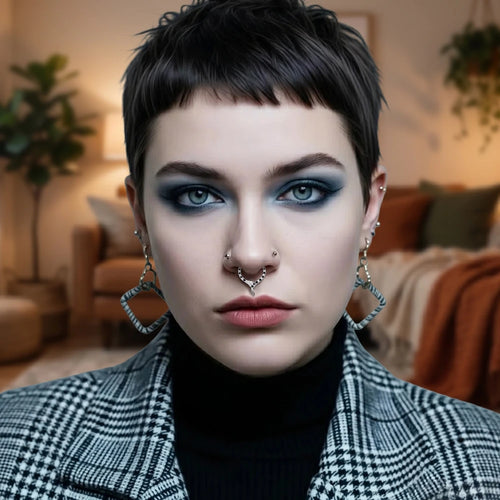 16G ASTM F136 Titanium Snake Septum Clicker 10mm - Black & White CZ Hinged Segment Ring-Tipiercing