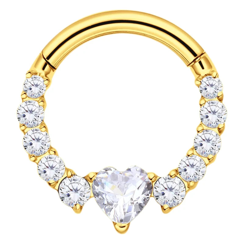 16G Heart CZ Hinged Ring – Titanium Cartilage Hoop