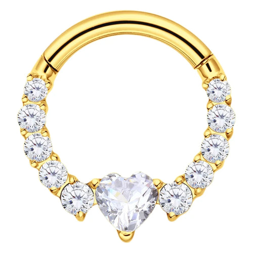 16G Heart CZ Hinged Ring – Titanium Cartilage Hoop