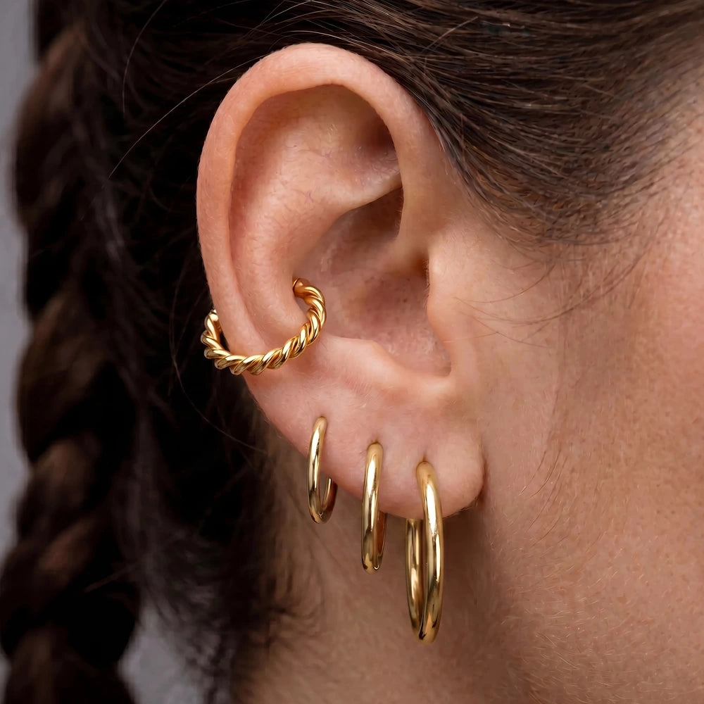 PVD Gold Titanium Twist Hinged Clicker Hoop Earring Jewelry for Conch - Tipiercing