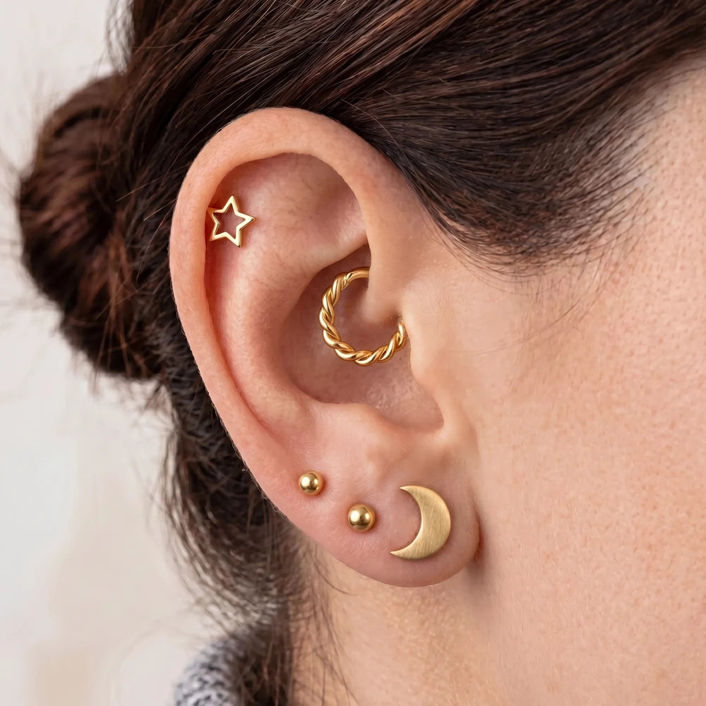PVD Gold Titanium Twist Hinged Clicker Hoop Earring Jewelry for Daith - Tipiercing