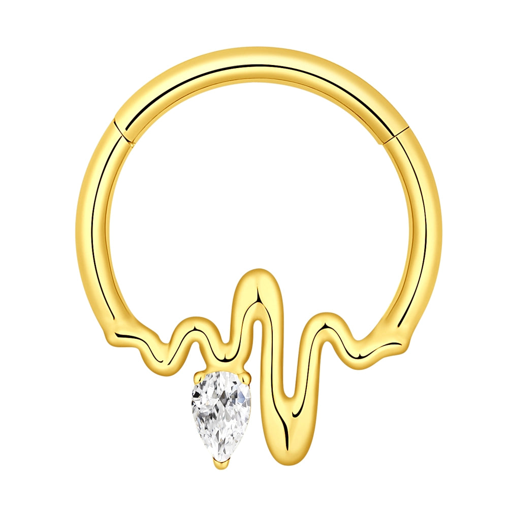Pvd Gold Titanium Liquid Metal Hinged Septum Hoop Clicker Pear cz 