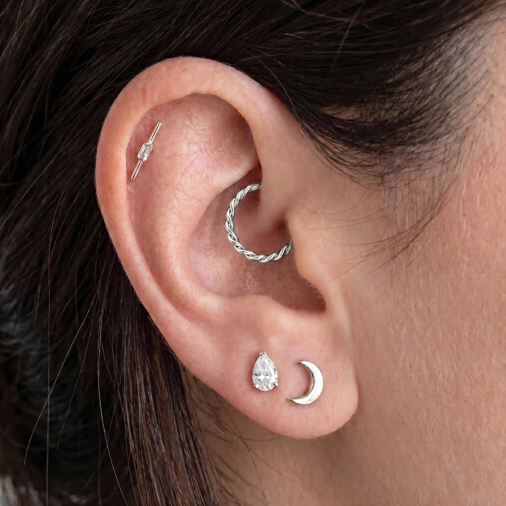 Silver Titanium Twist Hinged Clicker Hoop Earring Jewelry for Daith - Tipiercing