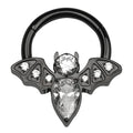 Tipiercing Black PVD ASTM F136 Titanium Bat Septum Clicker with 5A Clear CZ, 16G 8mm - Gothic hinged nose piercing jewelry