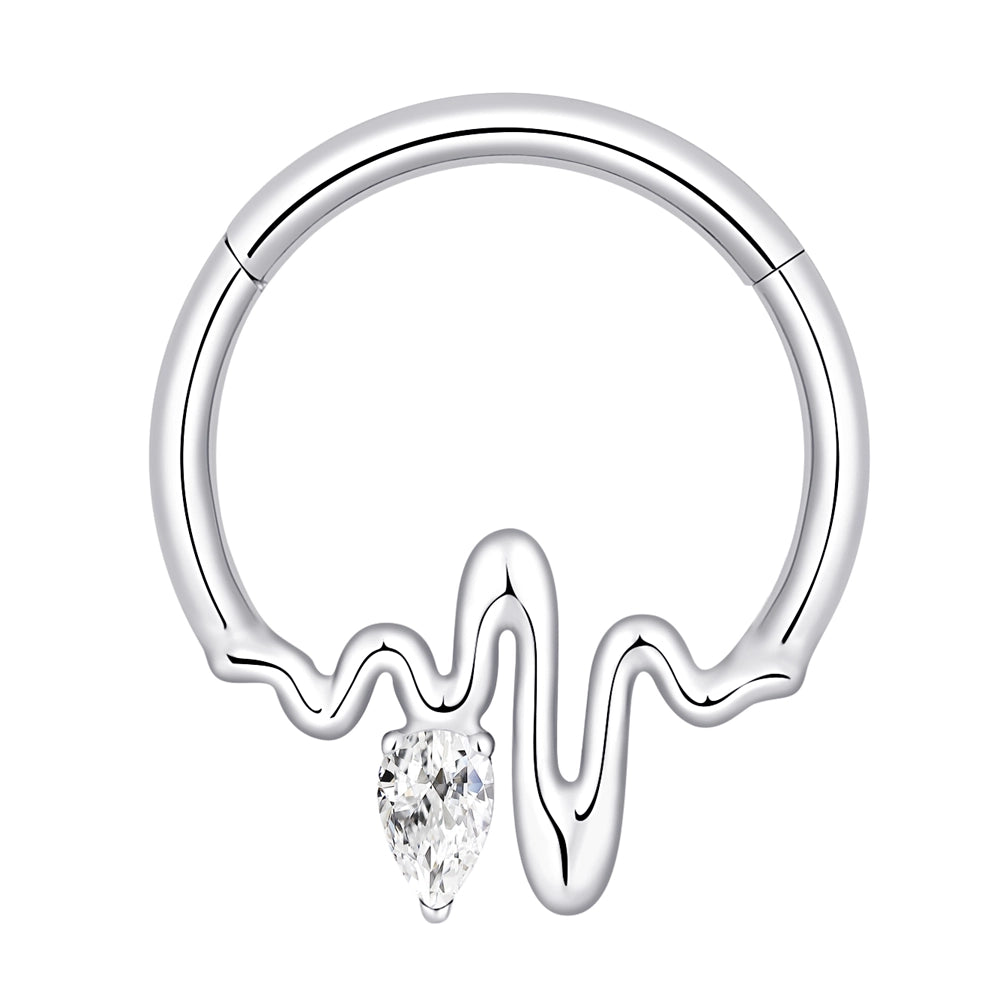 Titanium Liquid Metal Hinged Septum Hoop Clicker Pear cz Silver