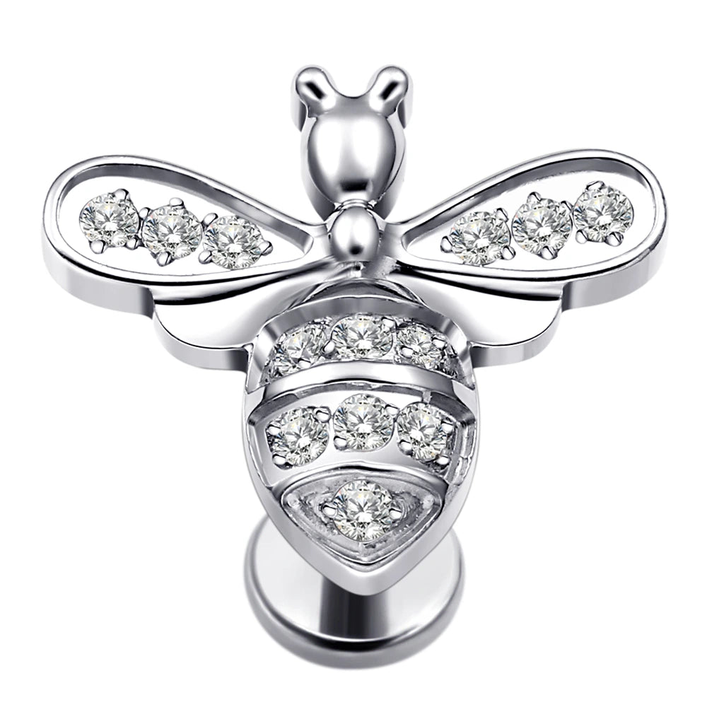 Titanium Bee threadless Labret Flat Back Stud Earrings