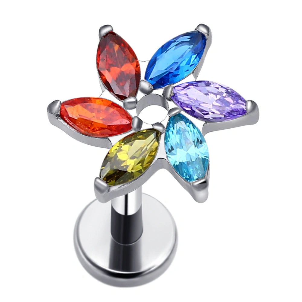 Titanium Rainbow Marquise Threadless Flat Back Pride CZ Stud