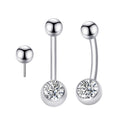 Titanium Threadless Curved Barbell Belly Button Ring with Bezel CZ