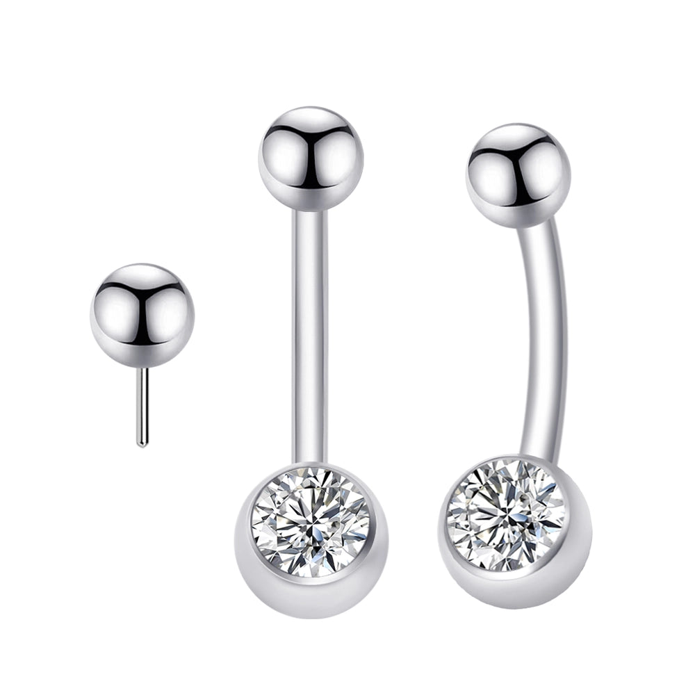 Titanium Threadless Curved Barbell Belly Button Ring with Bezel CZ