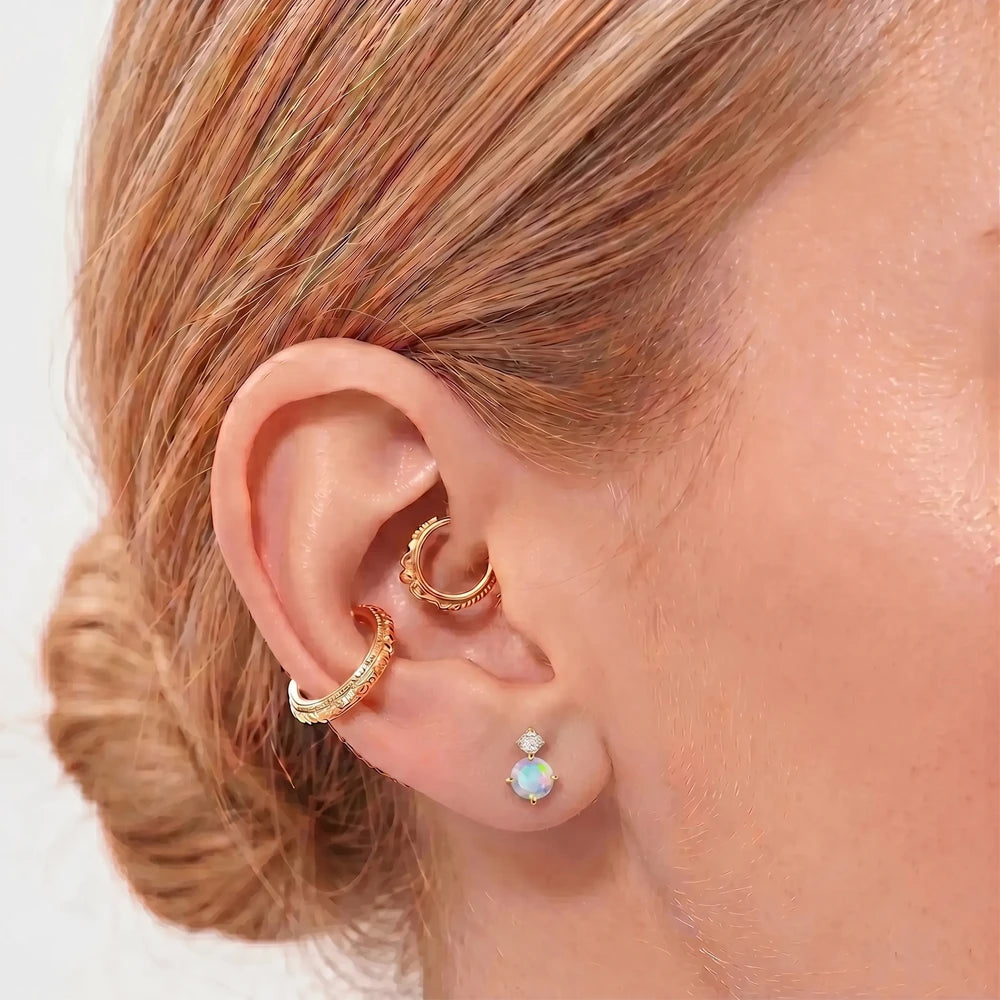 Titanium Double Stone Threadless Flat Back — Aurora Borealis CZ Stud