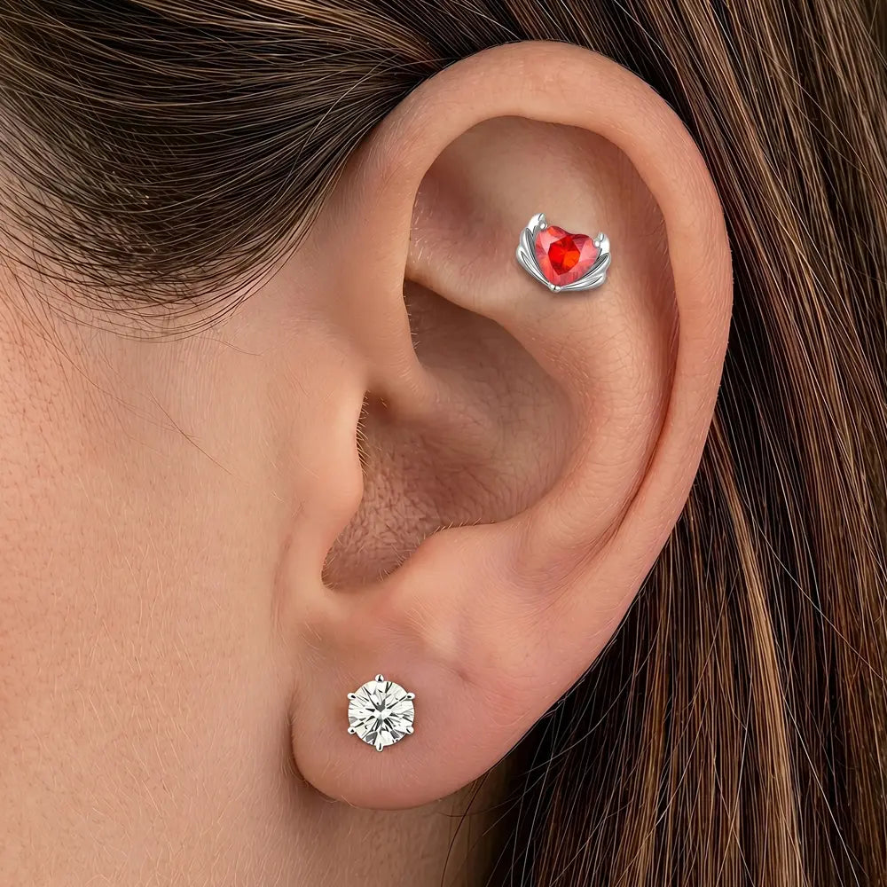 Titanium Heart Threadless Flat Back — Garnet CZ | Tipiercing