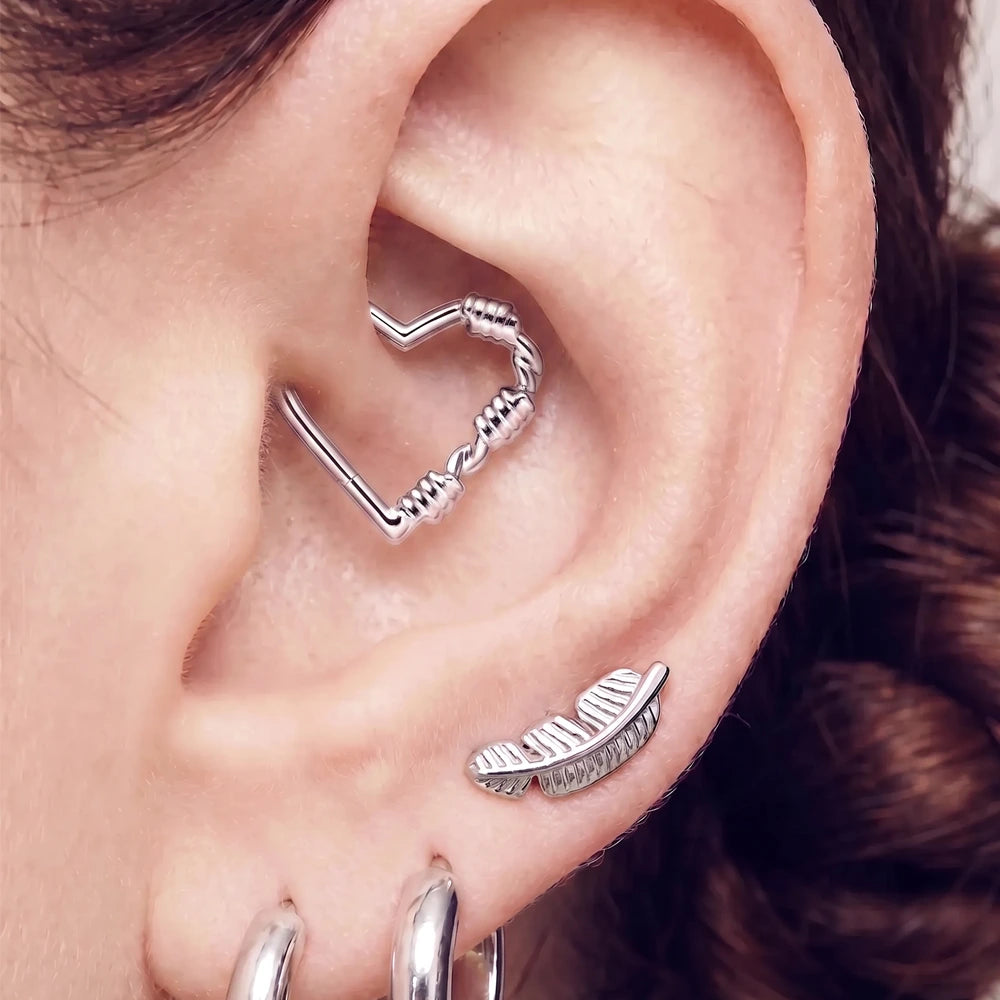 Titanium Liquid Metal Heart Hinged Clicker Hoop Ring for Septum