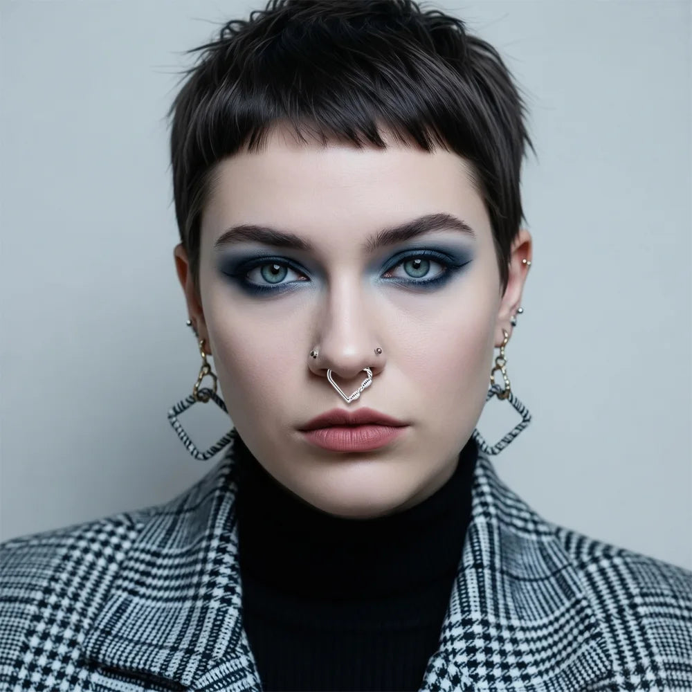 Titanium Liquid Metal Heart Hinged Clicker Hoop Ring for Septum - Tipiercing