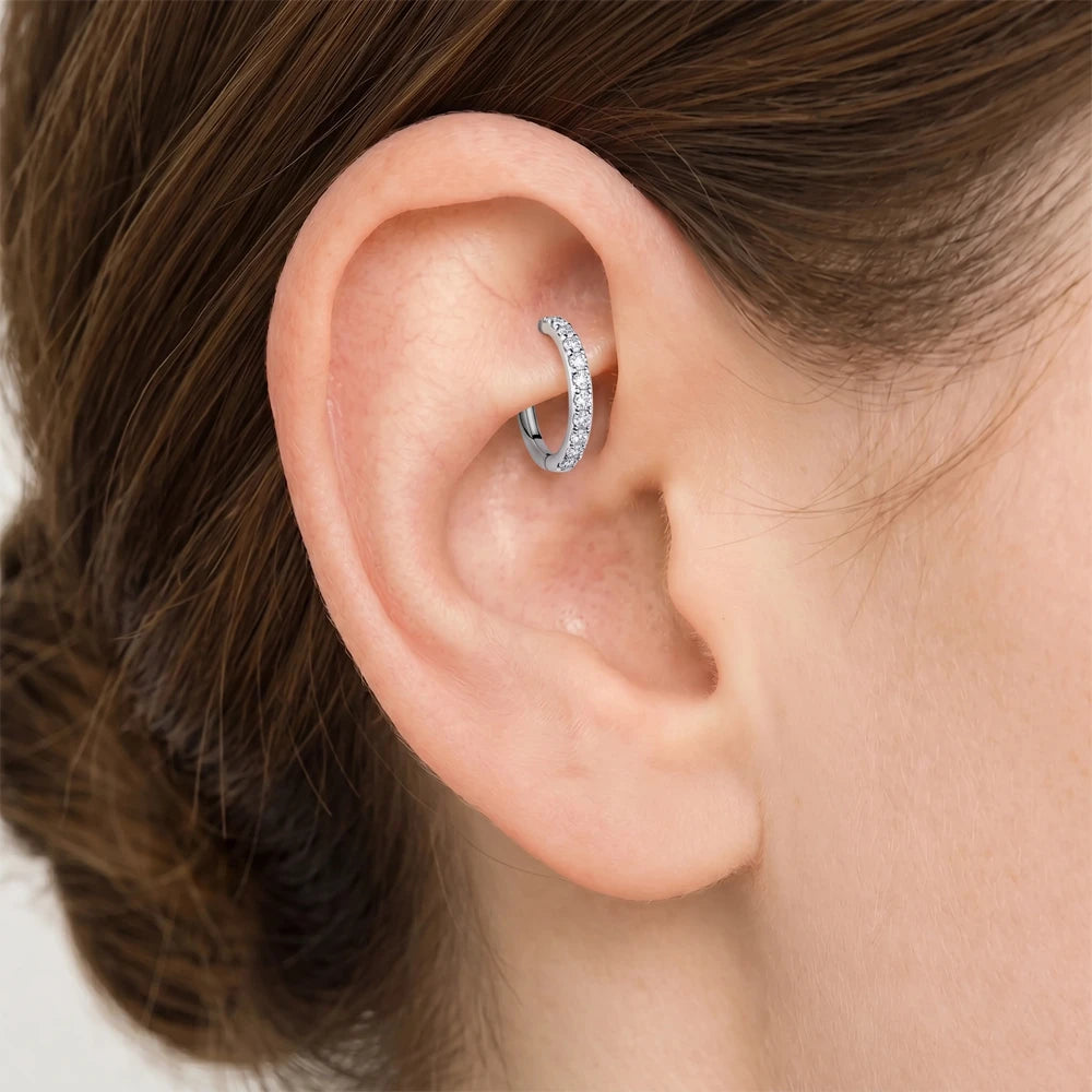 Titanium Micro Paved Huggie Hinged Ring for Rook -Tipiercing
