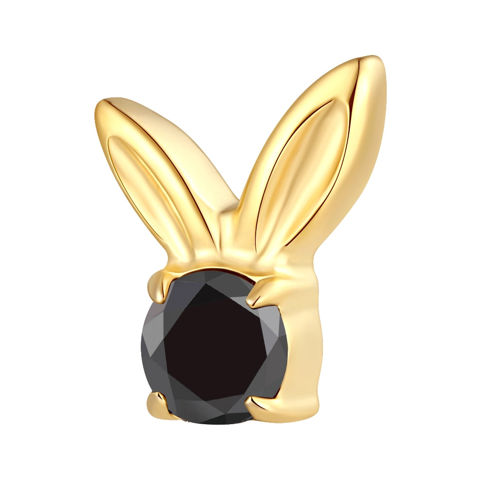 Gold Titanium Bunny Threadless Flat Back Labret —Black CZ