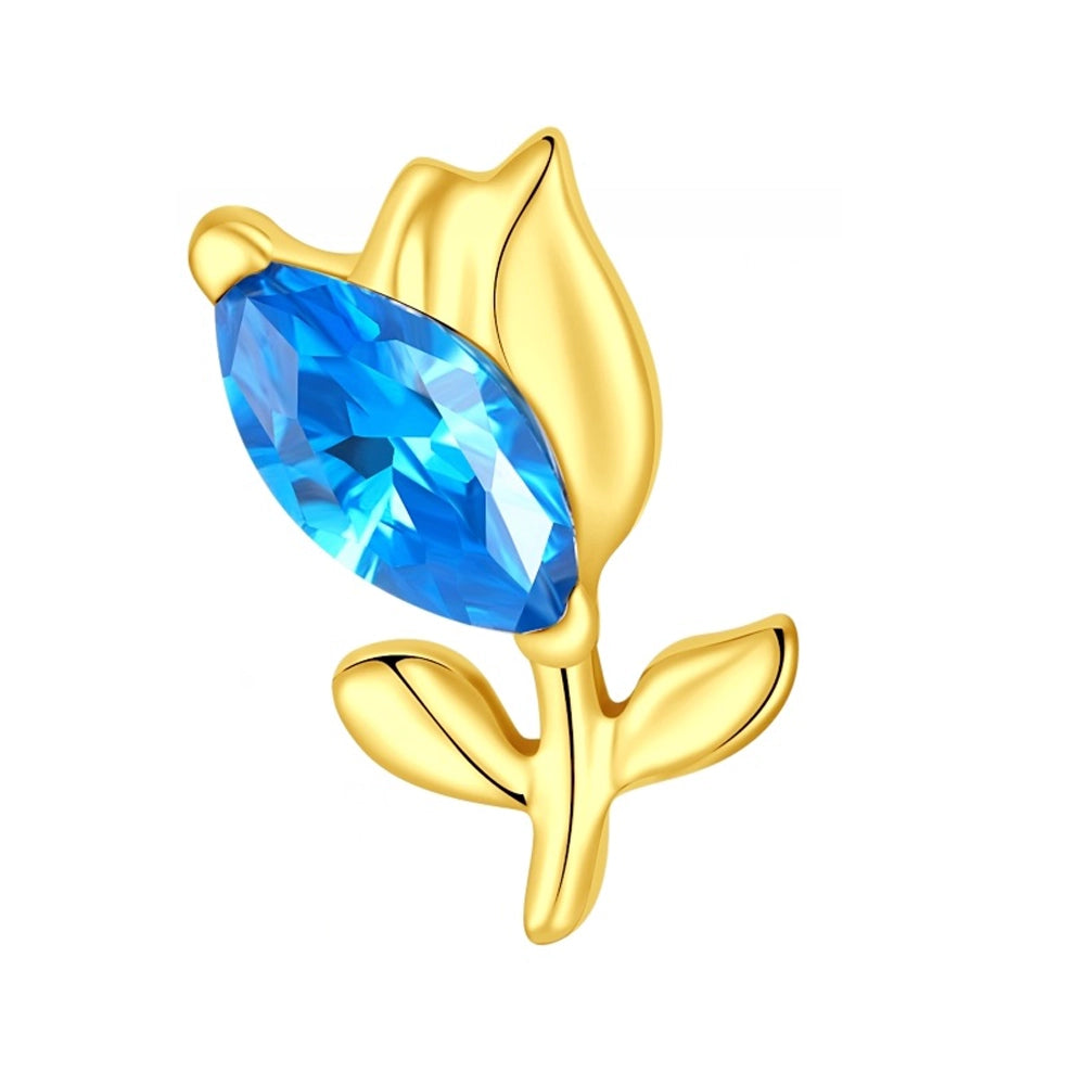 pvd gold titanium tulip marquise blue cz stud