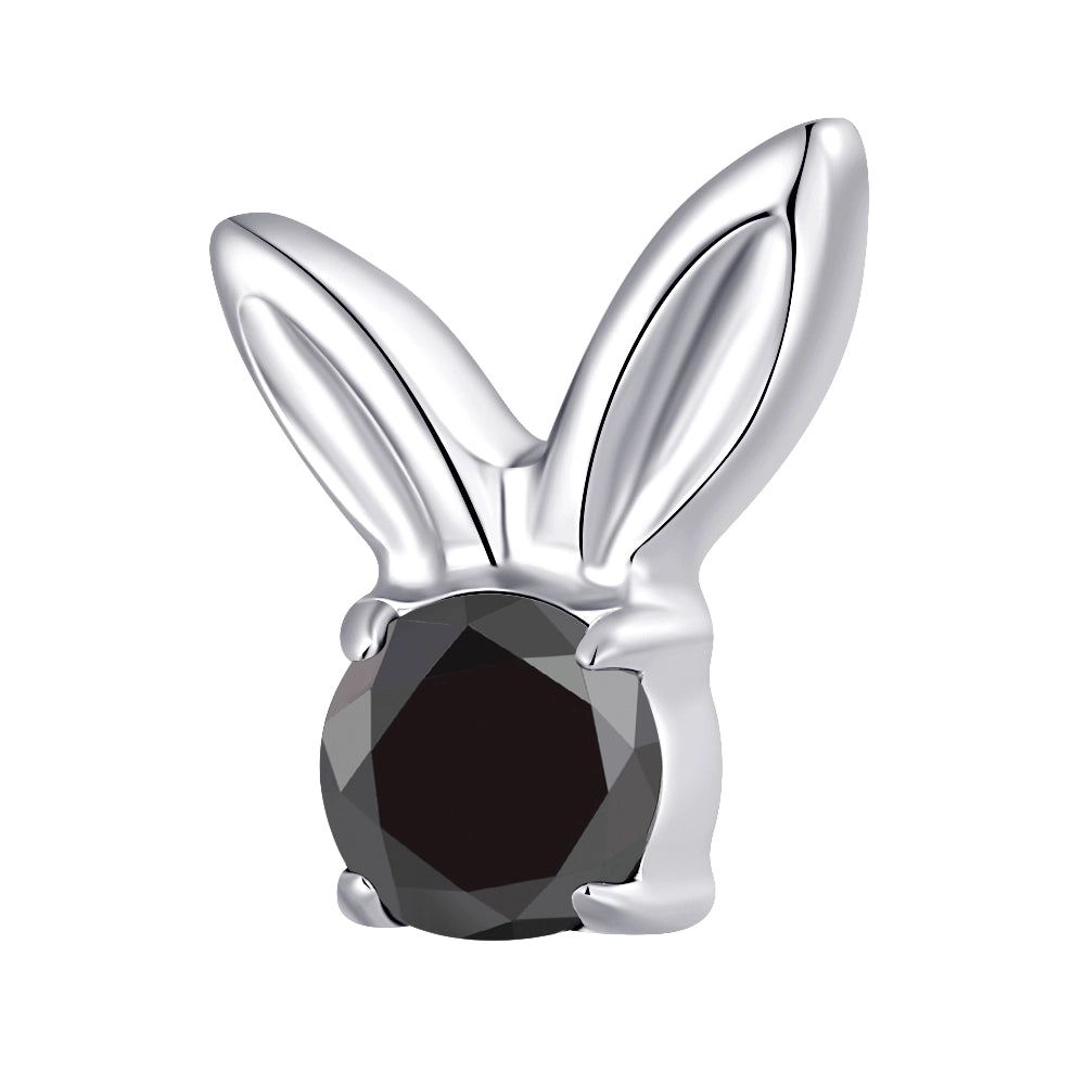 Silver Titanium Bunny Threadless Flat Back Labret—Black CZ Silver for Lobe | Tipiercing