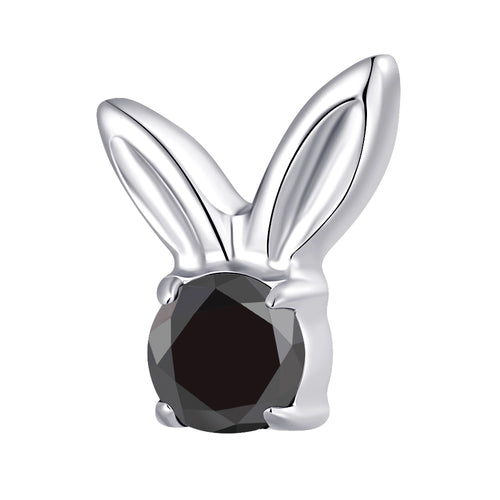 Silver Titanium Bunny Threadless Flat Back Labret—Black CZ Silver for Lobe | Tipiercing