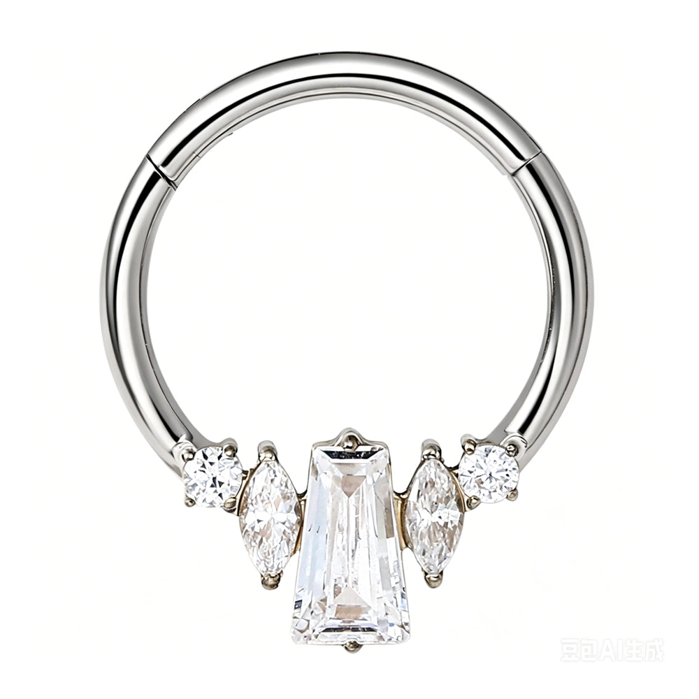 titanium crown hinged clicker 5 cz daith ring-Tipiercing