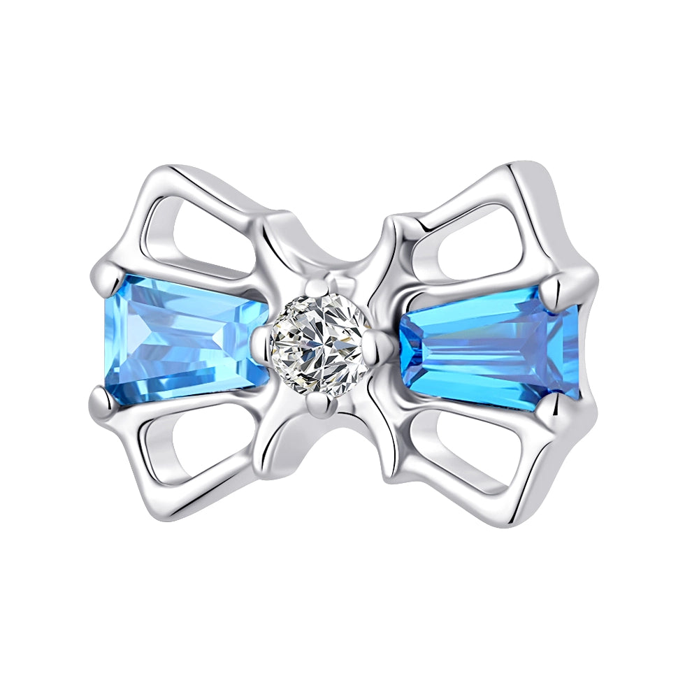 Titanium Cyber Bow Threadless Flat Back — Blue CZ