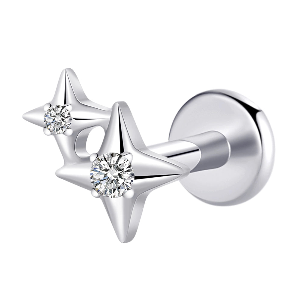 titanium double starburst threadless flat back cz