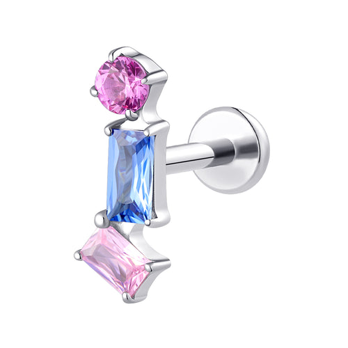 Titanium Geometric Tri-Color CZ Flat Back Stud