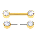 Titanium Threadless Nipple Ring Bezel CZ PVD Gold