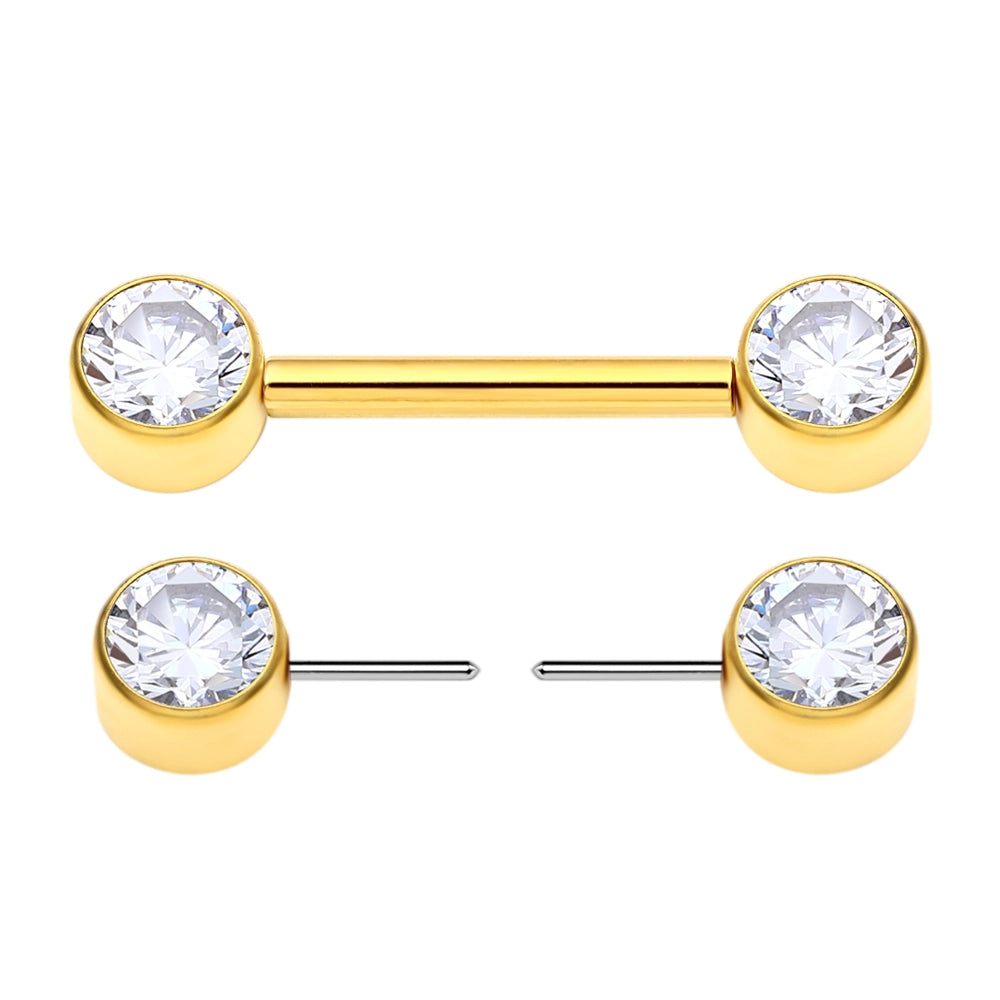 Titanium Threadless Nipple Ring Bezel CZ PVD Gold
